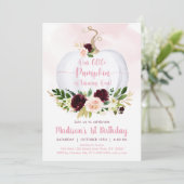 Fall Pumpkin Pink Burgundy Gold Erstgeburt Einladung (Stehend Vorderseite)