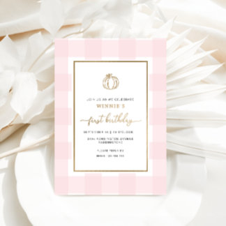 Fall Pumpkin Pink Gingham Birthday Foil Einladung