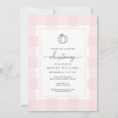 Fall Pumpkin Pink Gingham Christening Einladung (Vorderseite)