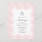 Fall Pumpkin Pink Gingham Christening Einladung (Vorne/Hinten)