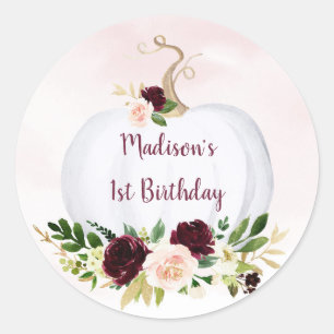 Fall Pumpkin Pink Gold Burgund Geburtstag Runder Aufkleber