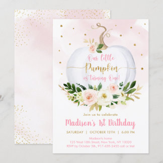 Fall Pumpkin Pink Gold Girl Erster Geburtstag Einladung