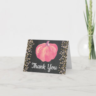 Fall Pumpkin Pink Gold Glitzer Confetti Chalkboard Dankeskarte