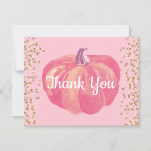 Fall Pumpkin Pink Gold Glitzer Confetti Dankeskarte