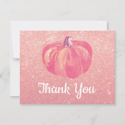 Fall Pumpkin Pink Rose Gold Glitzer Confetti Dankeskarte (Vorderseite)