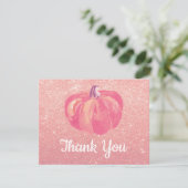 Fall Pumpkin Pink Rose Gold Glitzer Confetti Dankeskarte (Stehend Vorderseite)