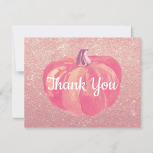 Fall Pumpkin Pink Rose Gold Glitzer Dankeskarte