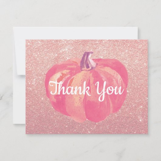 Fall Pumpkin Pink Rose Gold Glitzer Dankeskarte (Vorderseite)