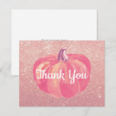 Fall Pumpkin Pink Rose Gold Glitzer Dankeskarte (Vorne/Hinten)
