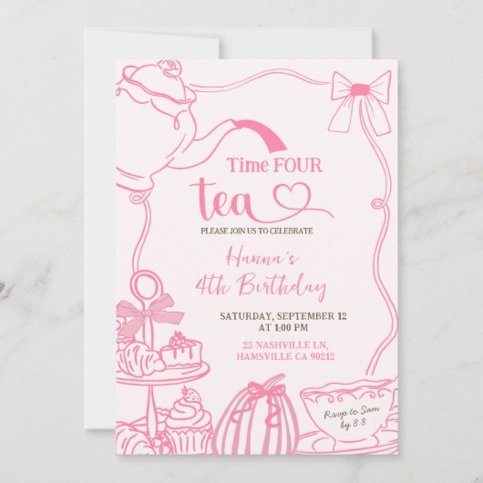 Fall Pumpkin PINK Scribble Hand Dragezeit VIER Einladung (Vorderseite)