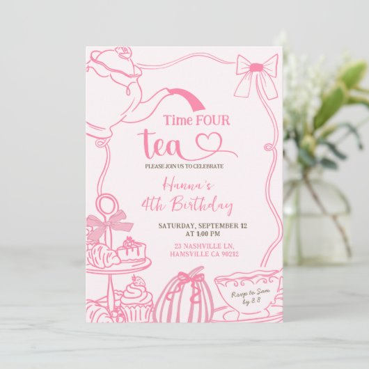 Fall Pumpkin PINK Scribble Hand Dragezeit VIER Einladung (Stehend Vorderseite)