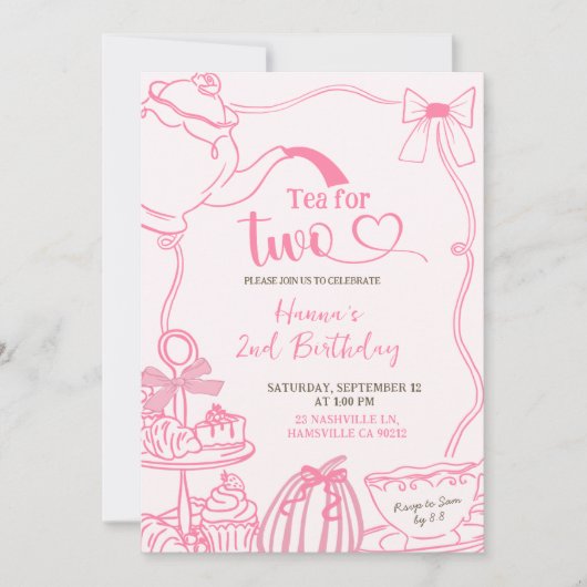 Fall Pumpkin PINK Scribble Hand Drawn Tee for Two Einladung (Vorderseite)