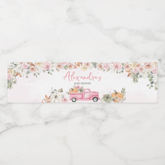 Fall Pumpkin Pink Truck Baby Dusche Wasserflaschenetikett (Einzelnes Label)