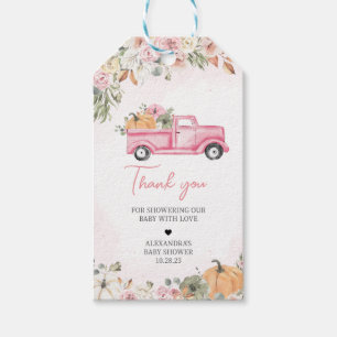 Fall Pumpkin Pink Truck Baby Duwer Tags Geschenkanhänger