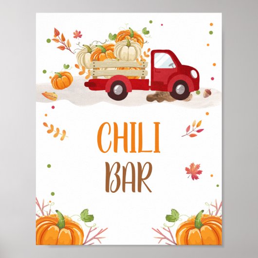 Fall Pumpkin Red Truck Chili Bar Tafelzeichen Poster (Vorne)