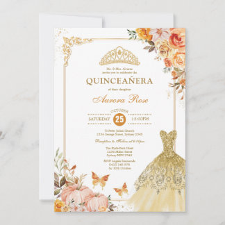 Fall Pumpkin Rose Quinceañera Princess Mis Quince Einladung