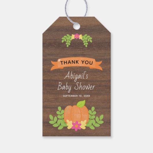 Fall Pumpkin Rustic Baby Dusche Vielen Dank Geschenkanhänger (Vorderseite)