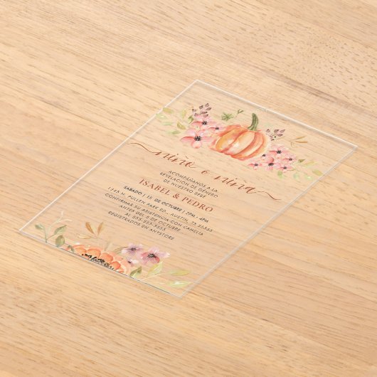 Fall Pumpkin Rustic Boho Spanische Geschlechteroff Acryleinladungen (Ablage )