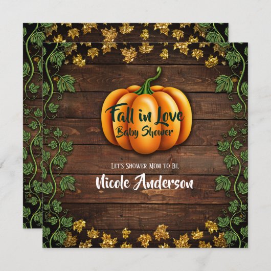Fall Pumpkin Rustic Green Gold Ivy Baby Dusche Einladung (Vorne/Hinten)