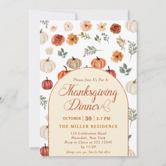 Fall Pumpkin Rustikales Erntedank Dinner Einladung (Vorderseite)