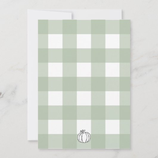 Fall Pumpkin Sage Gingham Einladung zum 1. Geburts (Rückseite)