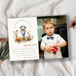 Fall Pumpkin Scarecrow Harvest Kinder Foto Geburts Dankeskarte