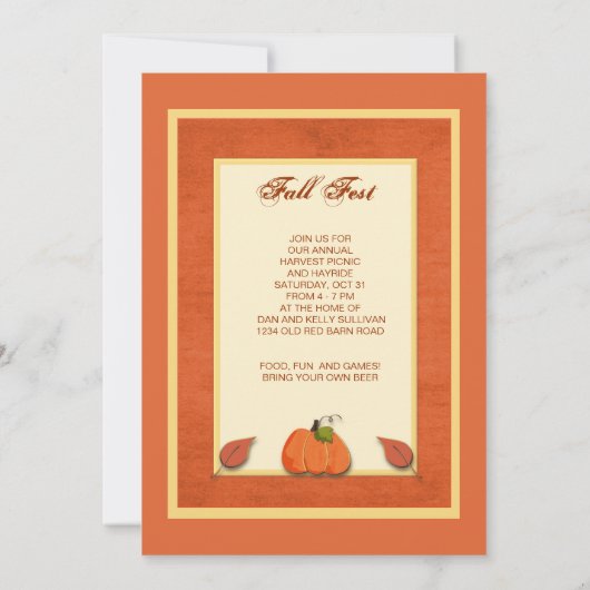 Fall Pumpkin Simple Tailoed Einladung (Rückseite)