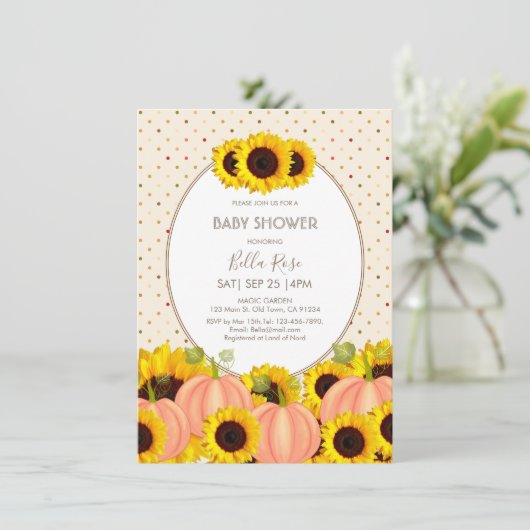 Fall Pumpkin Sonnenblume Kinderdusche Einladung (Stehend Vorderseite)