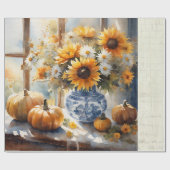 Fall Pumpkin Sonnenblumen Bläserblütenblau Weiße D Geschenkpapier (Flach)