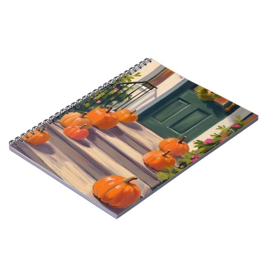 Fall Pumpkin Stoop | Autumn Thanksgiving Painted Notizblock (Linke Seite)
