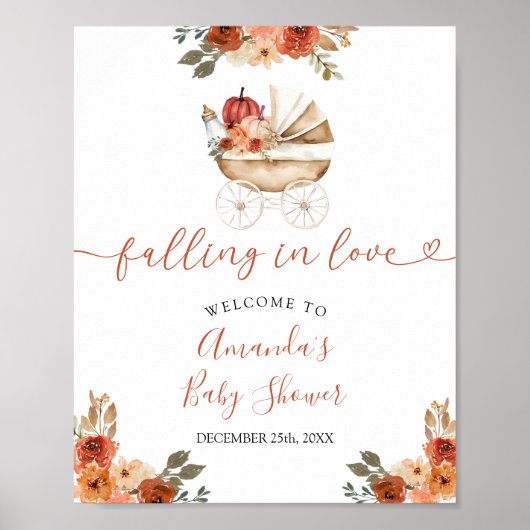 Fall Pumpkin Stroller Floral Baby Shower Welcome Poster (Vorne)