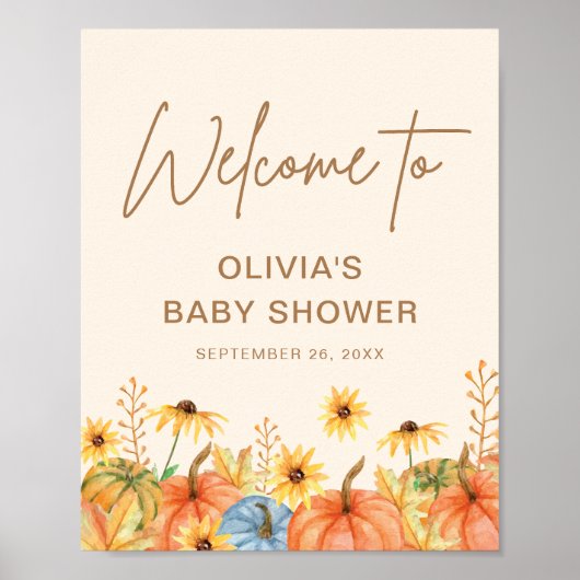 Fall Pumpkin Sunflower Babydusche Begrüßungszeiche Poster (Vorne)