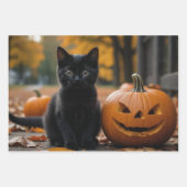 Fall Pumpkin Sweet Black Kitten Entcoupage Geschenkpapier Set (Vorderseite 3)