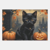 Fall Pumpkin Sweet Black Kitten Entcoupage Geschenkpapier Set (Vorderseite 2)