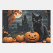 Fall Pumpkin Sweet Black Kitten Entcoupage Geschenkpapier Set (Vorderseite)