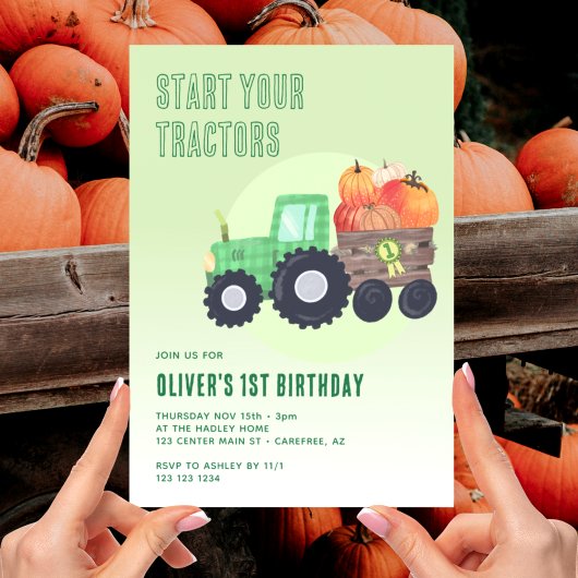 Fall Pumpkin Tractor Boy 1. Geburtstag Einladung