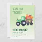 Fall Pumpkin Tractor Boy 1. Geburtstag Einladung (Vorderseite)