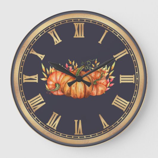 Fall Pumpkin Trio Große Wanduhr (Vorderseite)