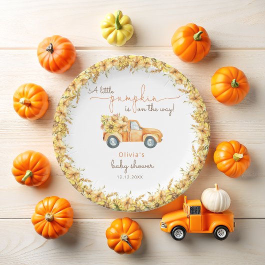 Fall Pumpkin Truck Baby Dusche Pappteller