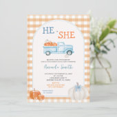Fall Pumpkin Truck Gender Reveale Einladung (Stehend Vorderseite)