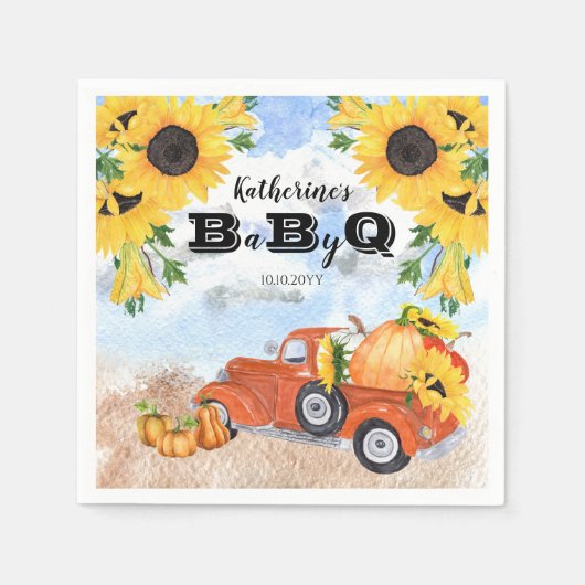 Fall Pumpkin Truck | Sonnenblumen Baby GRILLEN Dus Serviette (Vorderseite)