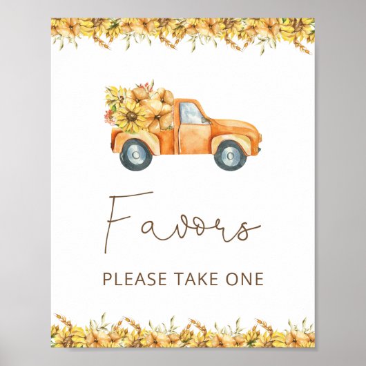 Fall Pumpkin Truck Wasserfarben Babydusche Poster (Vorne)