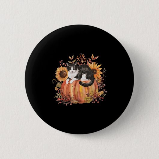 Fall Pumpkin Tuxedo Cat Sonnenblume Erntedank Sok Button (Vorderseite)