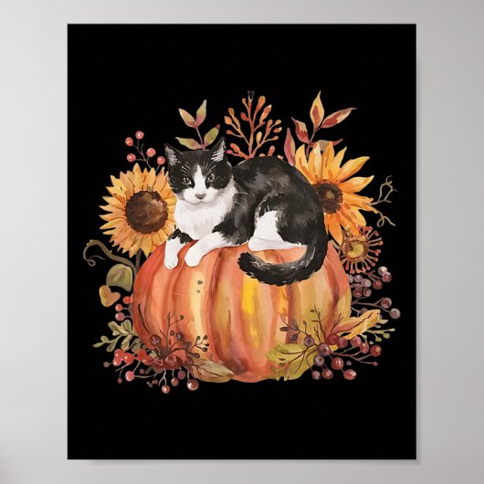 Fall Pumpkin Tuxedo Cat Sonnenblume Erntedank Sok Poster (Vorne)