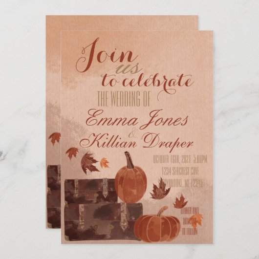 Fall Pumpkin und Blätter Einladung (Vorne/Hinten)