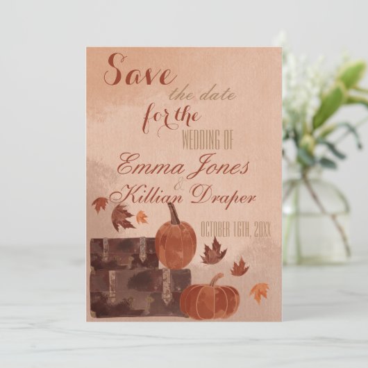 Fall Pumpkin und Blätter Save The Date (Stehend Vorderseite)