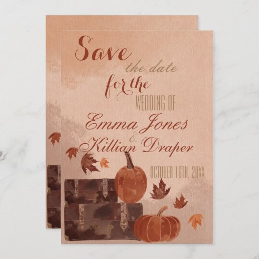 Fall Pumpkin und Blätter Save The Date (Vorne/Hinten)