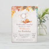 Fall Pumpkin und Elephant 1. Geburtstag Einladung (Stehend Vorderseite)