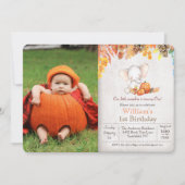 Fall Pumpkin und Elephant 1. Geburtstag Einladung (Vorderseite)