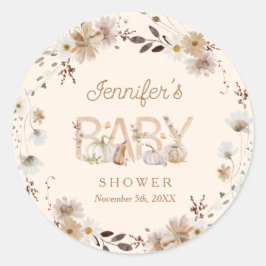 Fall Pumpkin und Floral Baby Dusche Runder Aufkleber